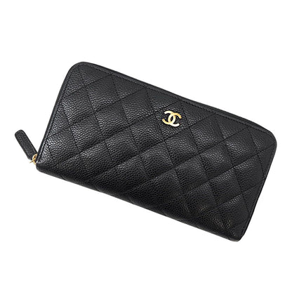 Chanel Wallet Quilted Classic Long Zip CC Logo Caviar Leather Black