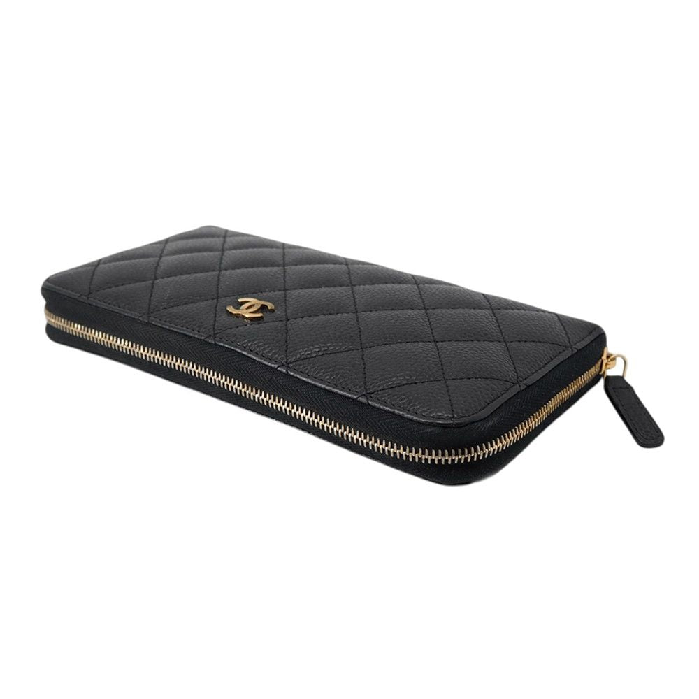 Chanel Wallet Quilted Classic Long Zip CC Logo Caviar Leather Black — view 2