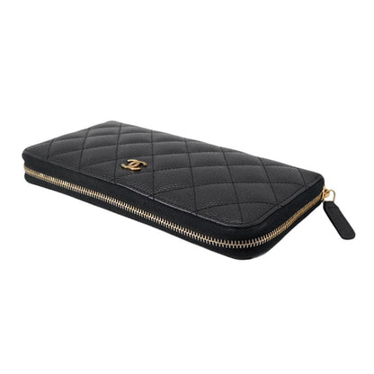Chanel Wallet Quilted Classic Long Zip CC Logo Caviar Leather Black — view 2