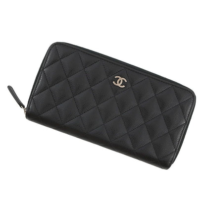 Chanel Wallet Classic Long Zip CC Logo Quilted Caviar Leather Black
