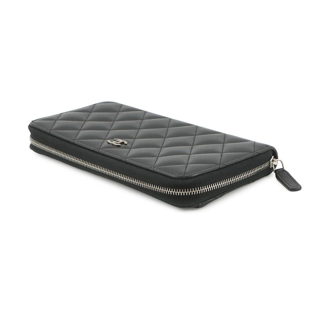 Chanel Wallet Classic Long Zip CC Logo Quilted Caviar Leather Black — view 2
