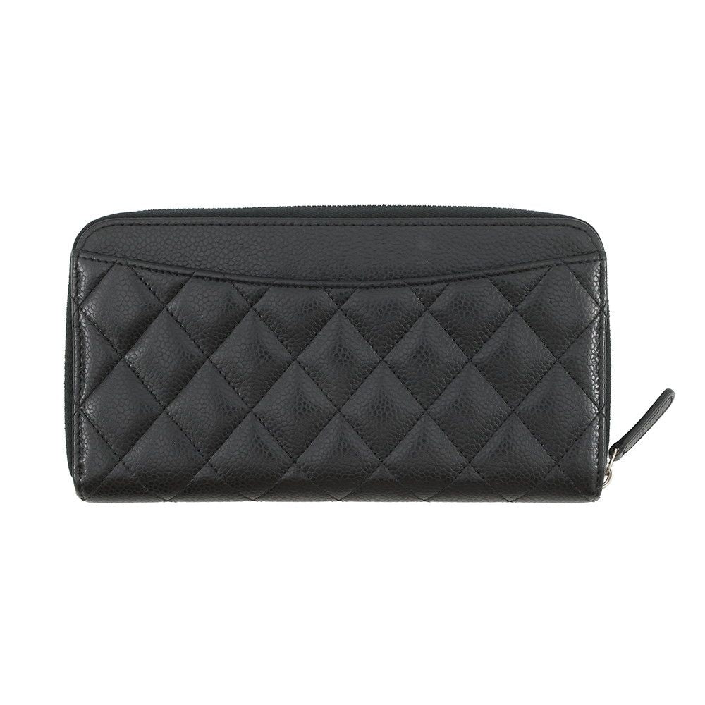 Chanel Wallet Classic Long Zip CC Logo Quilted Caviar Leather Black — view 3