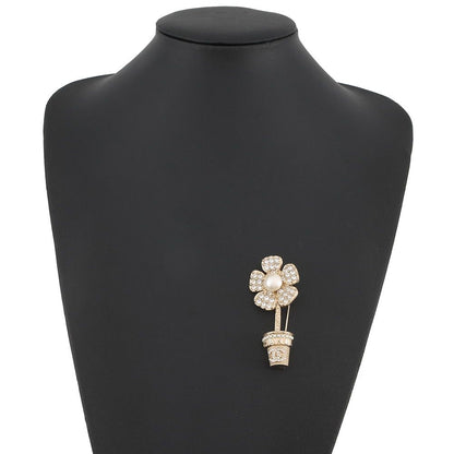 Chanel Brooch Flower Motif CC Logo Faux Pearl Rhinestone — view 4