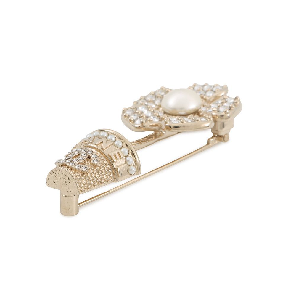 Chanel Brooch Flower Motif CC Logo Faux Pearl Rhinestone — view 2