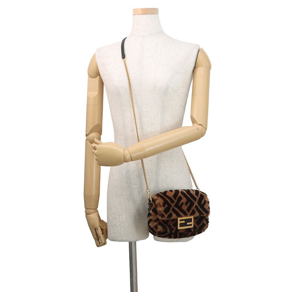Fendi Zucca Pattern Baguette Mini Shearling Leather 2-Way Shoulder — view 5