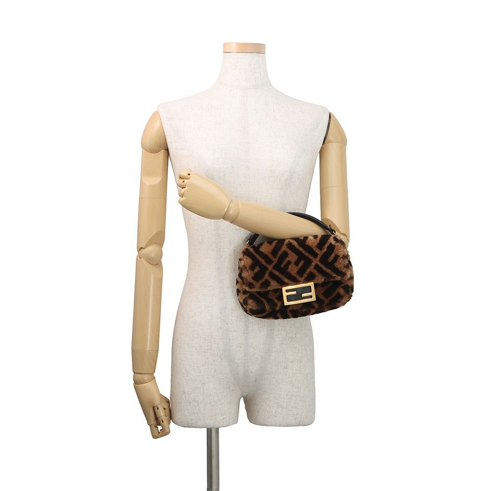 Fendi Zucca Pattern Baguette Mini Shearling Leather 2-Way Shoulder — view 4