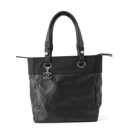 Chanel Tote Paris Biarritz PM Quilted CC Logo Small Leather Canvas Black