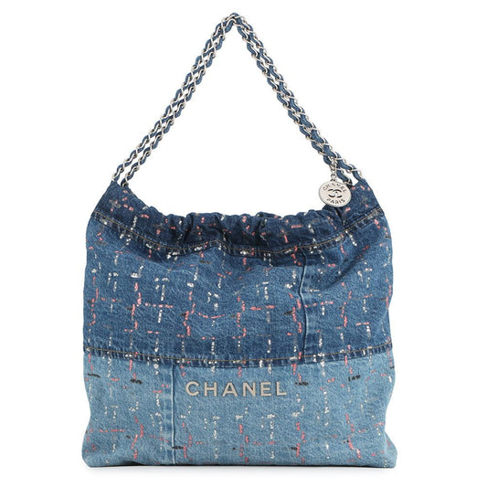Chanel Chain Shoulder Bag 22 Glitter Patchwork Small Denim