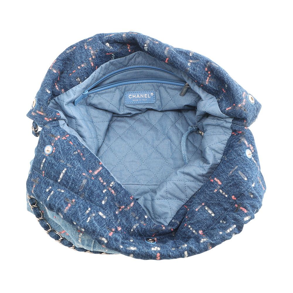 Chanel Chain Shoulder Bag 22 Glitter Patchwork Small Denim — view 5