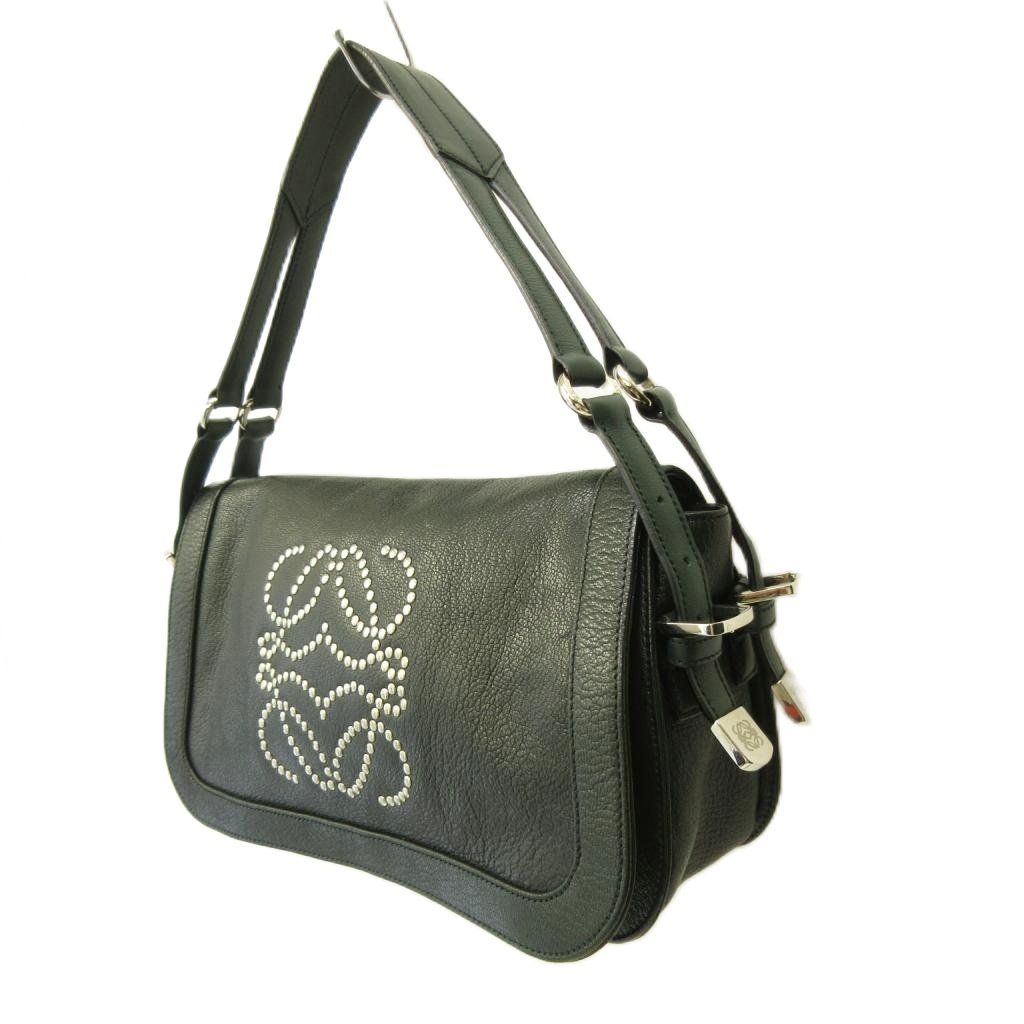 Loewe Studs Anagram Shoulder Bag Leather Y2k Deep Green — view 3
