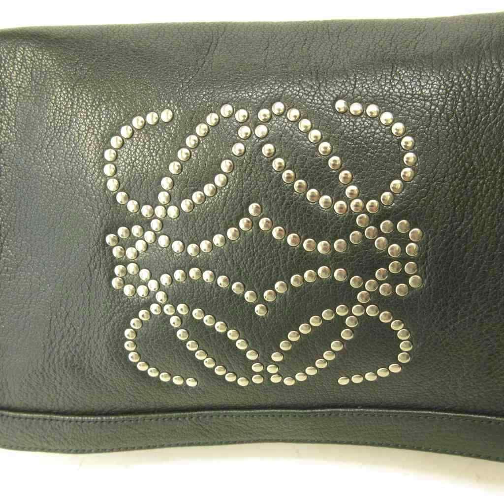 Loewe Studs Anagram Shoulder Bag Leather Y2k Deep Green — view 8
