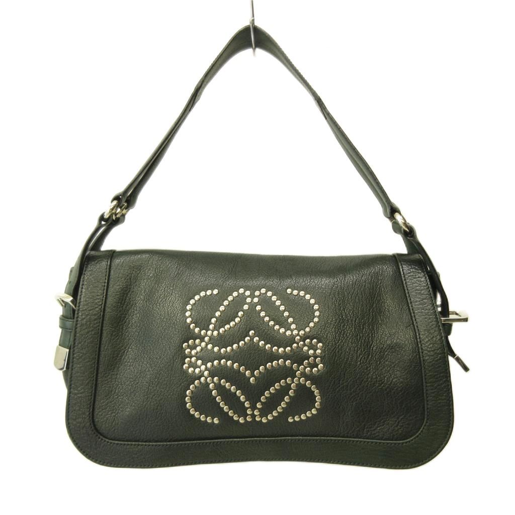 Loewe Studs Anagram Shoulder Bag Leather Y2k Deep Green