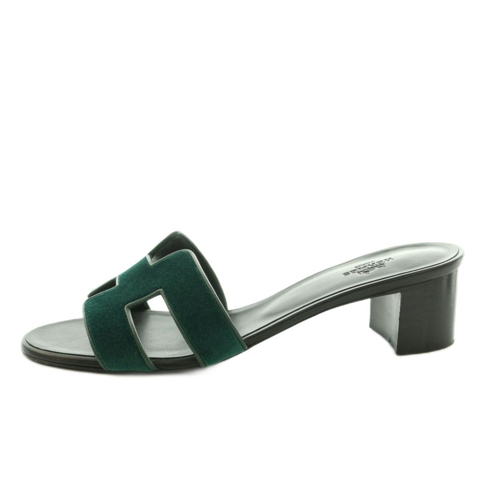 Hermes Oasis Sandals Logo 38.5..0 cm Green Black — view 2