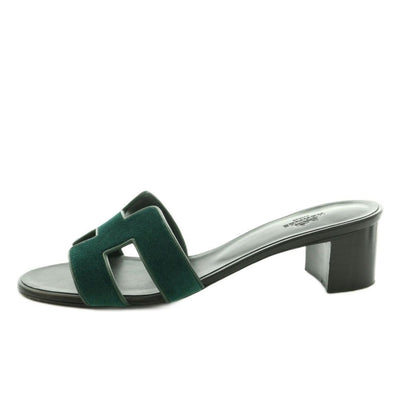 Hermes Oasis Sandals Logo 38.5..0 cm Green Black — view 2