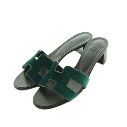 Hermes Oasis Sandals Logo 38.5..0 cm Green Black
