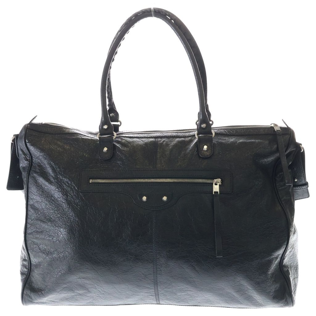 Balenciaga Classic Weekender Boston Bag Black Leather Silver