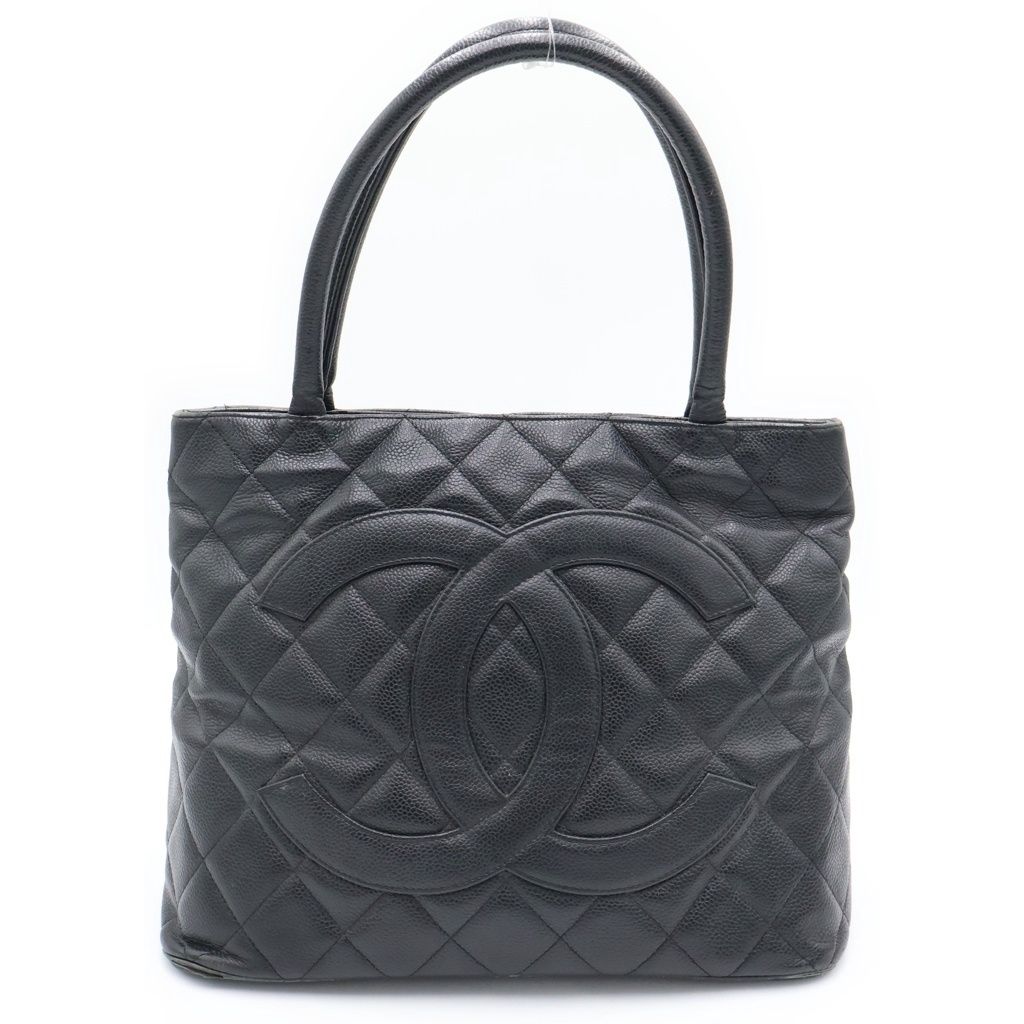 Chanel Medallion Tote Caviar Leather Handbag Black Gold
