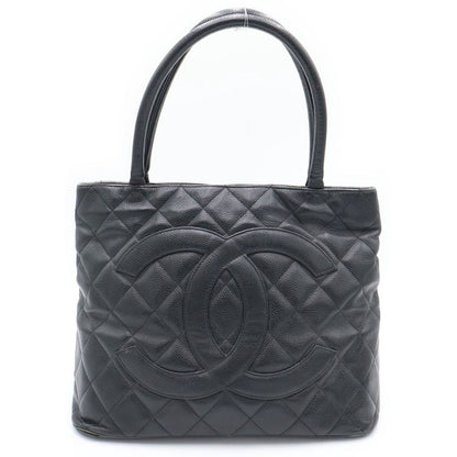 Chanel Medallion Tote Caviar Leather Handbag Black Gold