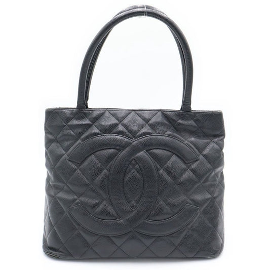 Chanel Medallion Tote Caviar Leather Handbag Black Gold