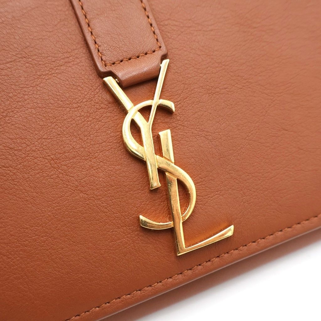 Saint Laurent Paris Large Wallet Card Case Brown Leather Gold — view 4