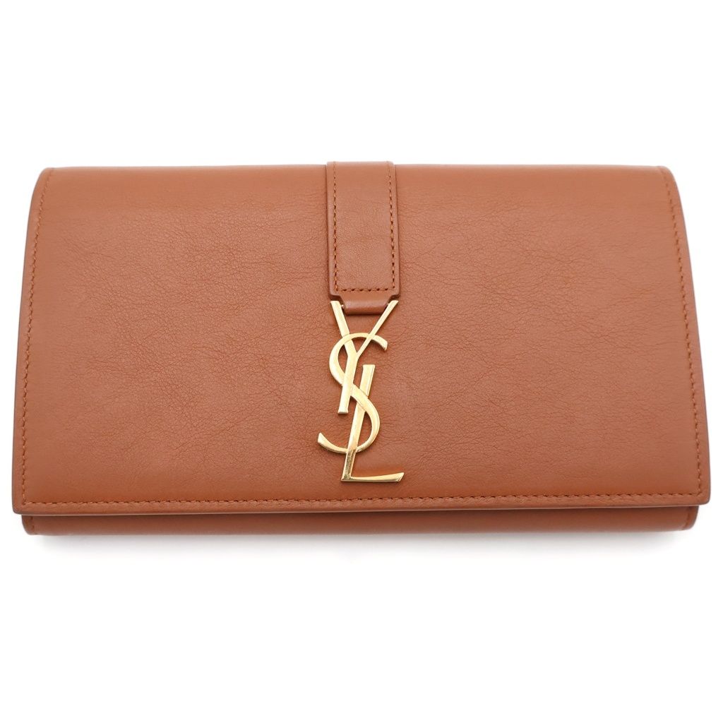 Saint Laurent Paris Large Wallet Card Case Brown Leather Gold
