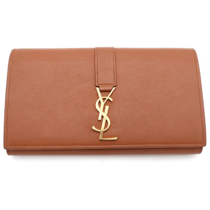 Saint Laurent Paris Large Wallet Card Case Brown Leather Gold