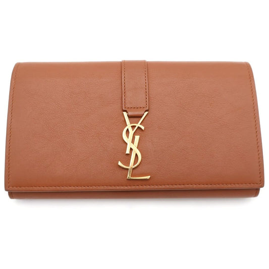 Saint Laurent Paris Large Wallet Card Case Brown Leather Gold