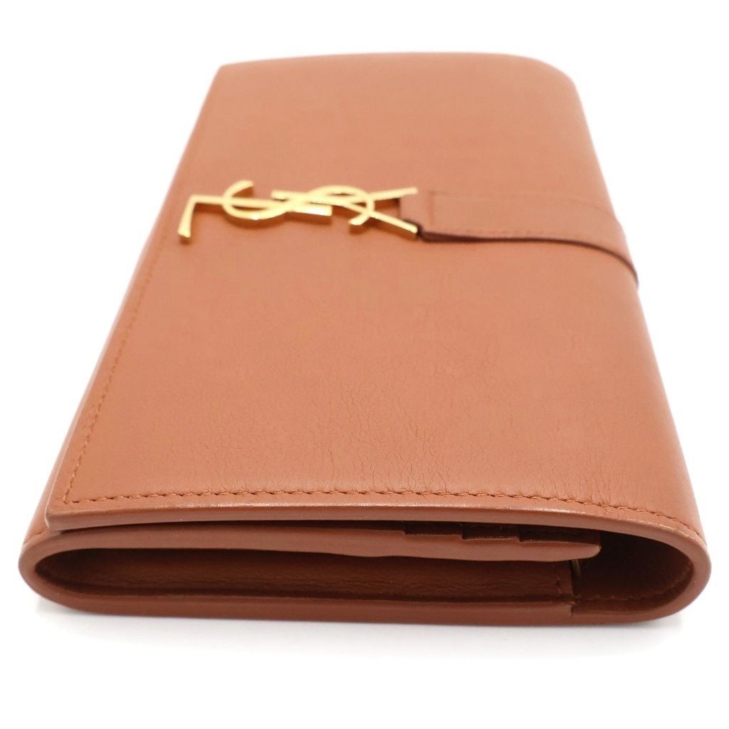 Saint Laurent Paris Large Wallet Card Case Brown Leather Gold — view 3