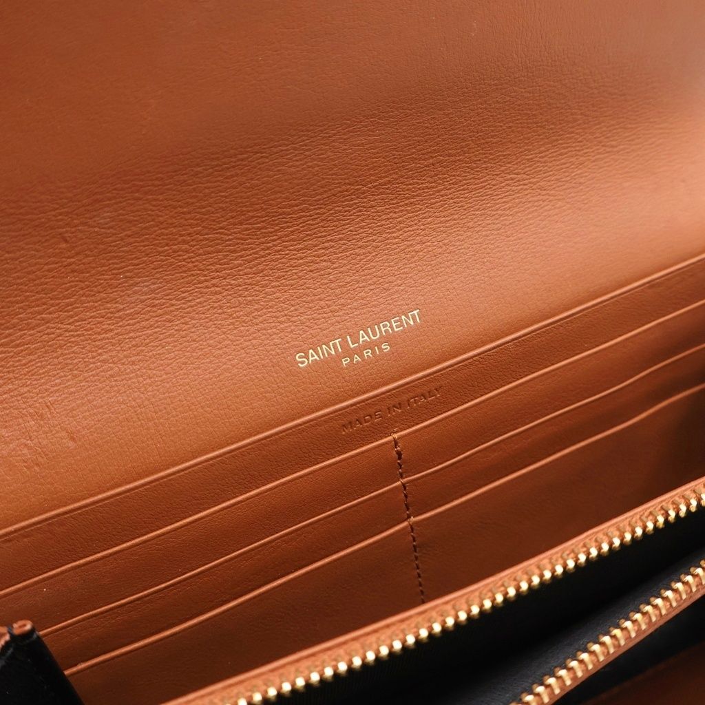 Saint Laurent Paris Large Wallet Card Case Brown Leather Gold — view 6