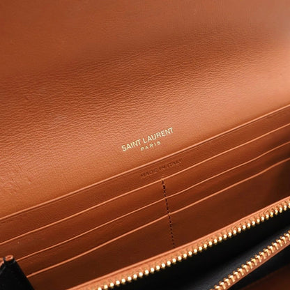 Saint Laurent Paris Large Wallet Card Case Brown Leather Gold — view 6