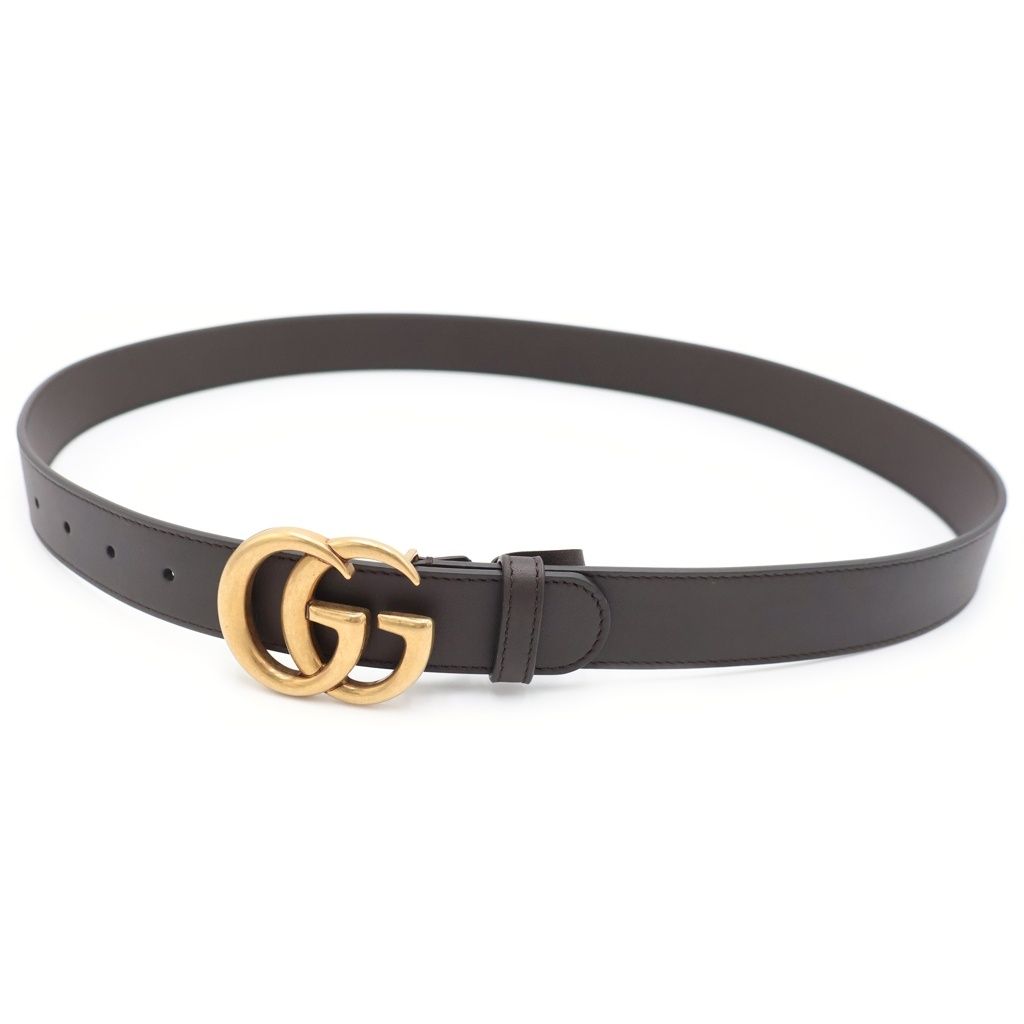 Gucci Double Logo Buckle Leather Belt Gold Brown
