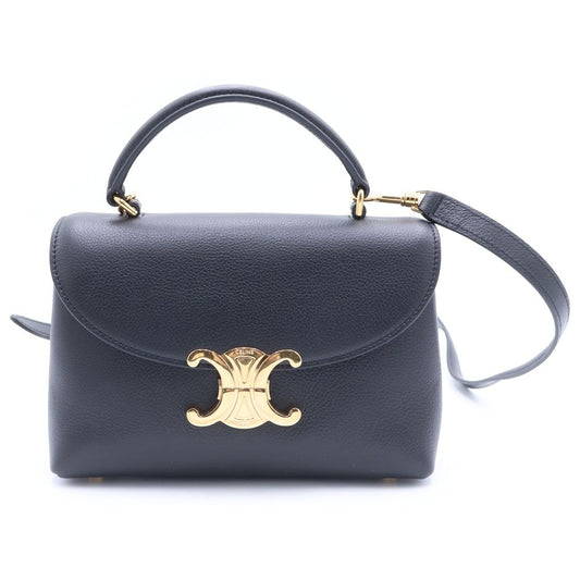 Celine Triomphe Teen Nino Leather 2-Way Shoulder Handbag Black Gold