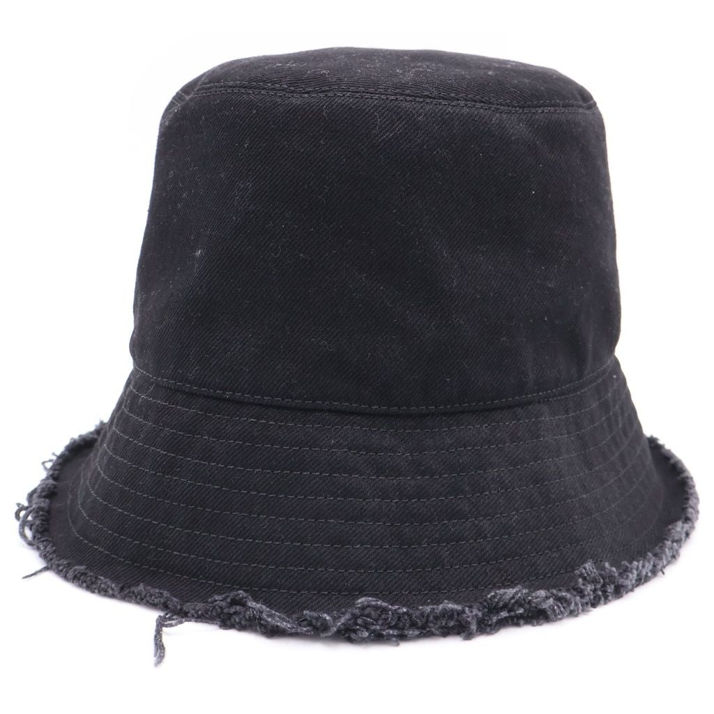 Loewe Frayed Bucket Hat Stitched Brim Fringe Leather Patch Black — view 2