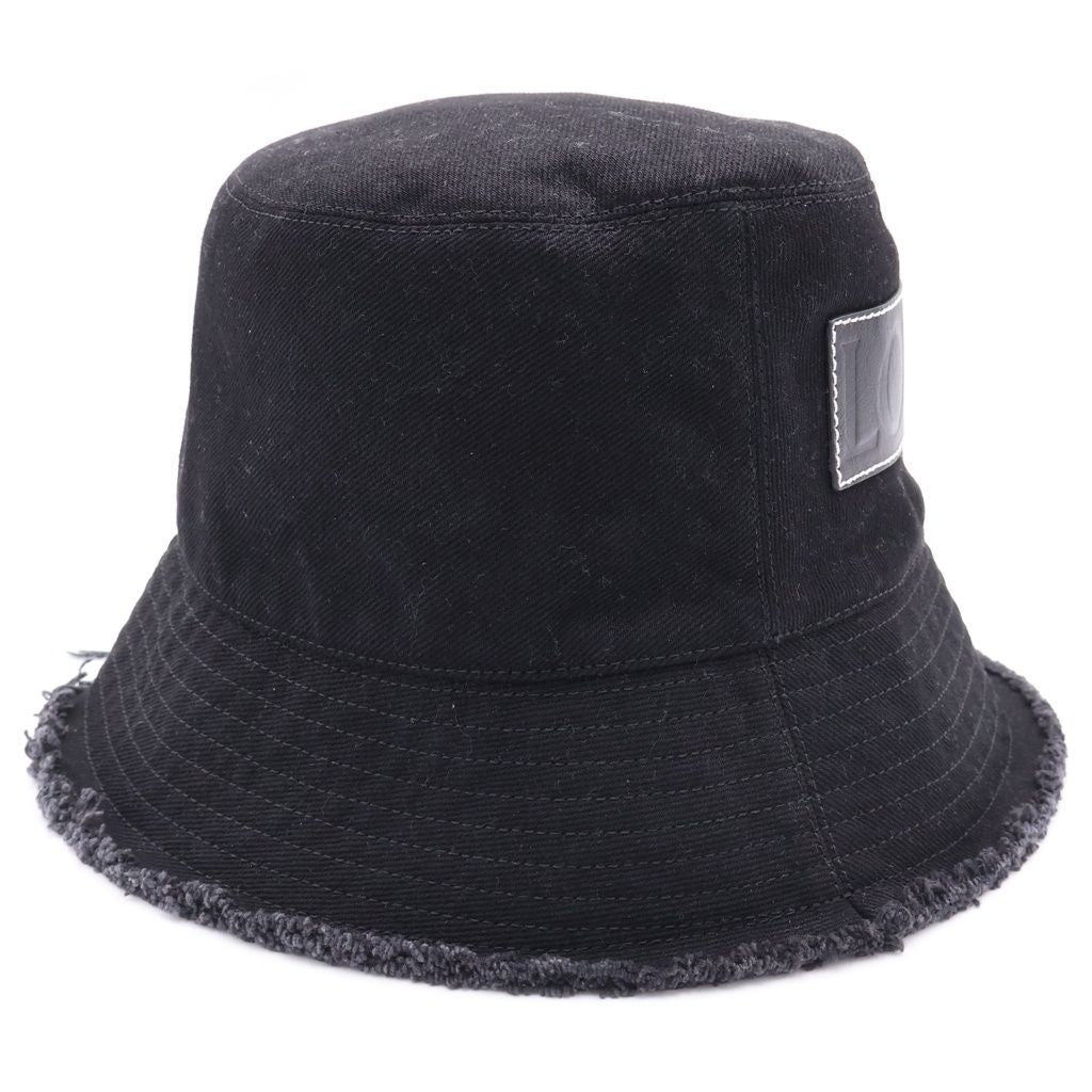 Loewe Frayed Bucket Hat Stitched Brim Fringe Leather Patch Black — view 3