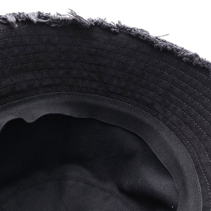 Loewe Frayed Bucket Hat Stitched Brim Fringe Leather Patch Black — view 5