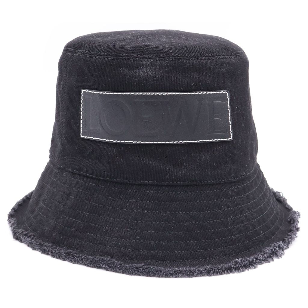 Loewe Frayed Bucket Hat Stitched Brim Fringe Leather Patch Black — view 4