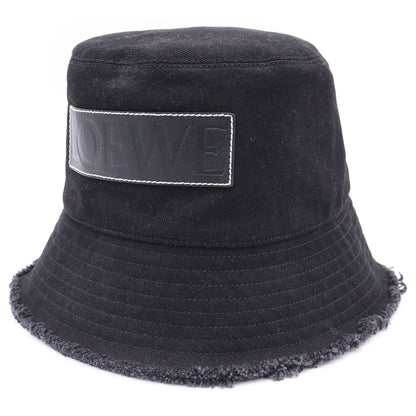 Loewe Frayed Bucket Hat Stitched Brim Fringe Leather Patch Black