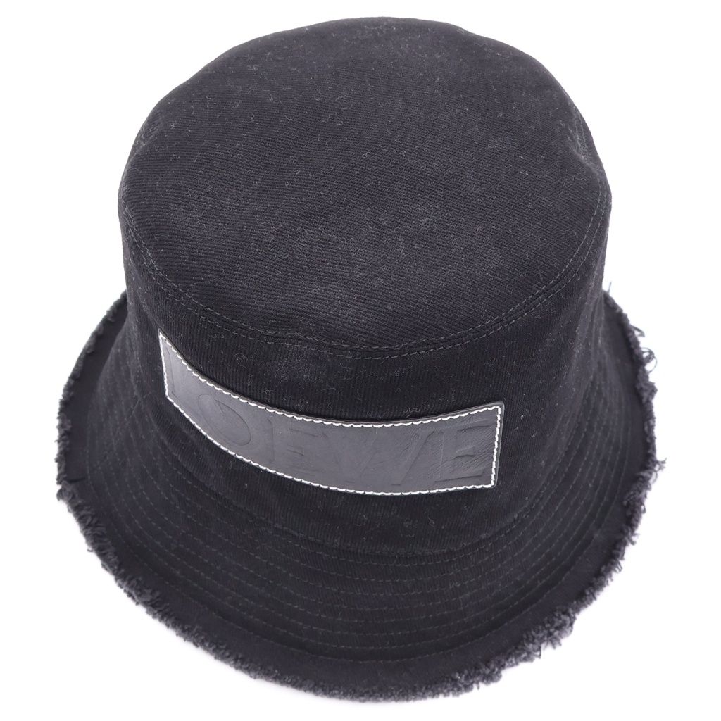 Loewe Frayed Bucket Hat Stitched Brim Fringe Leather Patch Black — view 6