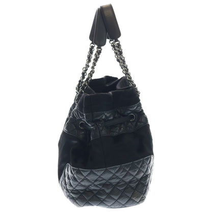 Chanel Quilted Chain Tote Black Leather Calf Hair Silver — view 3