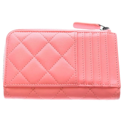 Chanel Quilted Fragment Case Card Mini Wallet Salmon Pink Lambskin Black — view 2