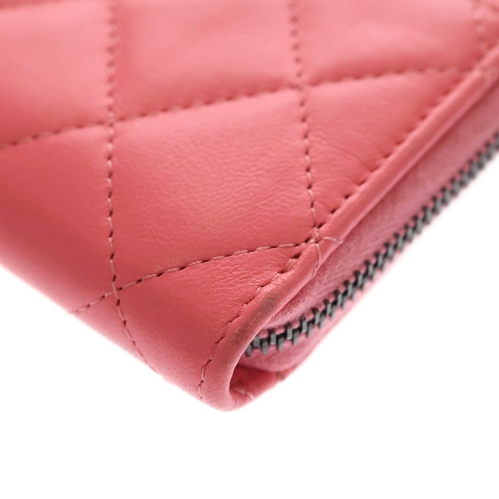 Chanel Quilted Fragment Case Card Mini Wallet Salmon Pink Lambskin Black — view 5