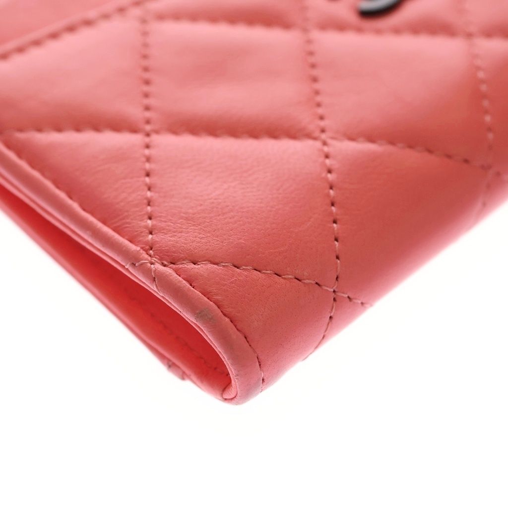 Chanel Quilted Fragment Case Card Mini Wallet Salmon Pink Lambskin Black — view 6