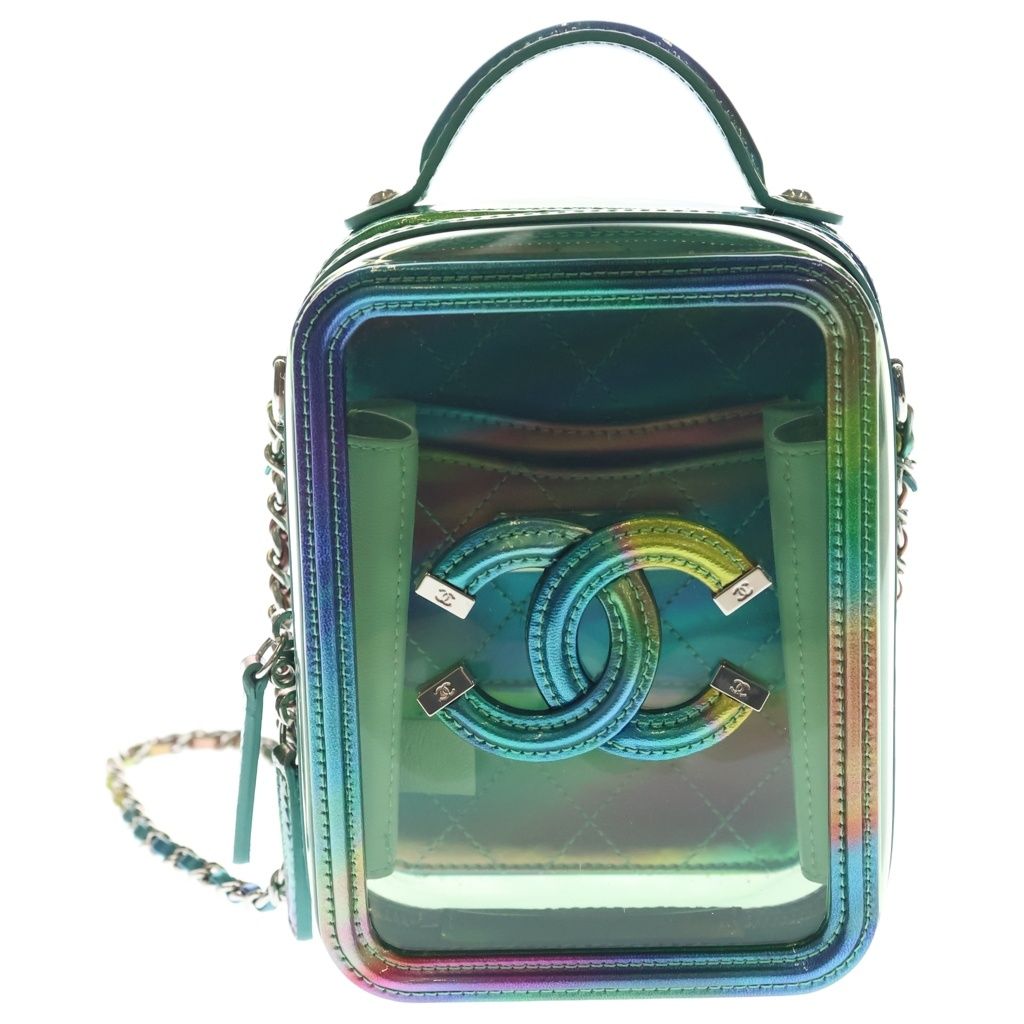 Chanel CC Filigree Vinyl Vanity Bag Rainbow Silver