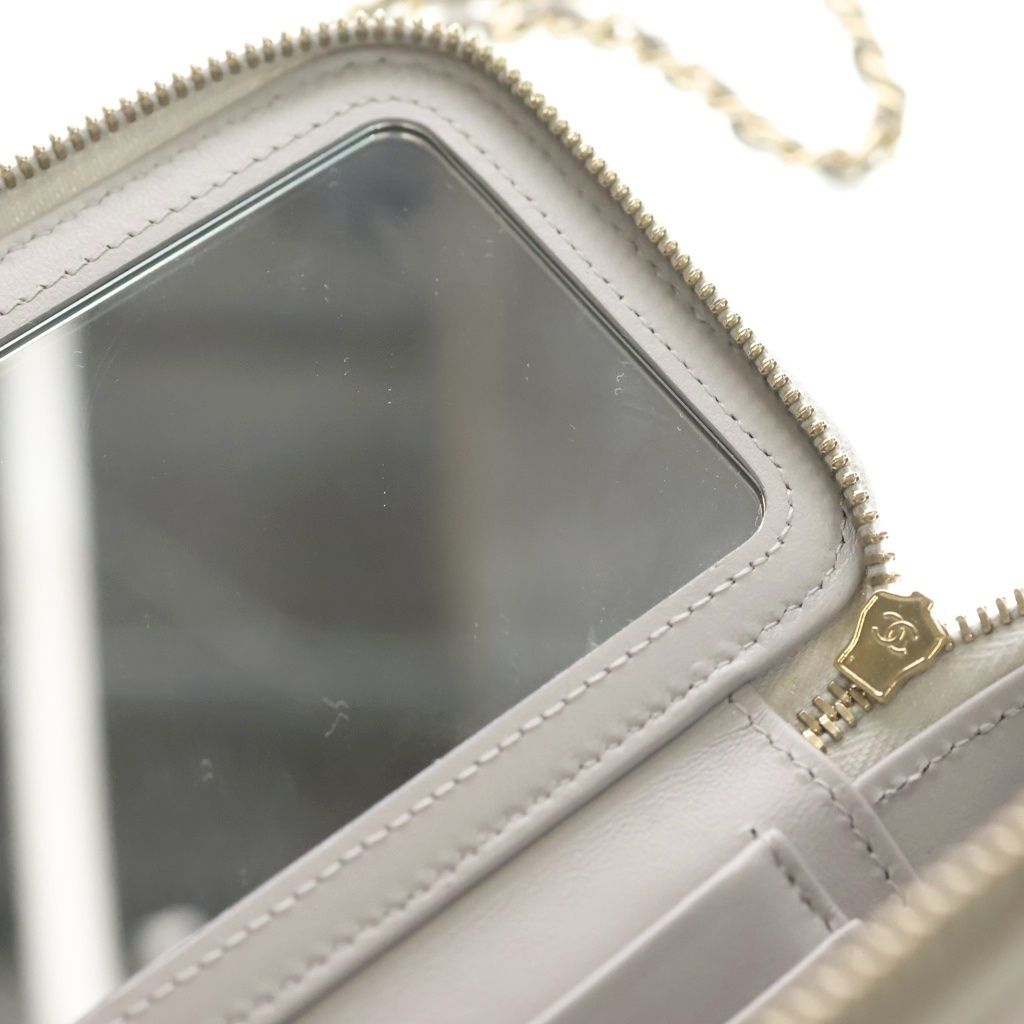 Chanel Quilted Vanity Lambskin Leather Top Handle Chain Shoulder Bag Gold Gray — view 6