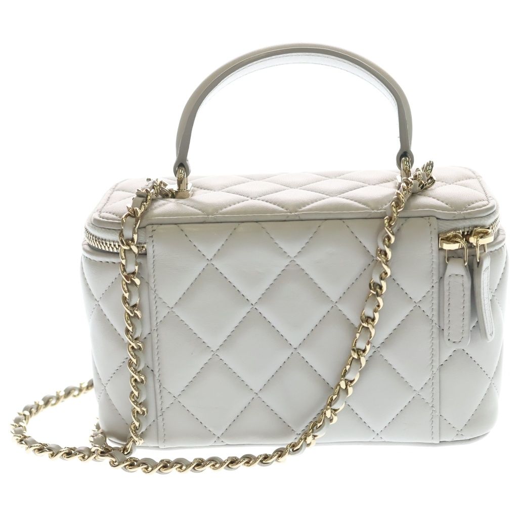 Chanel Quilted Vanity Lambskin Leather Top Handle Chain Shoulder Bag Gold Gray — view 2