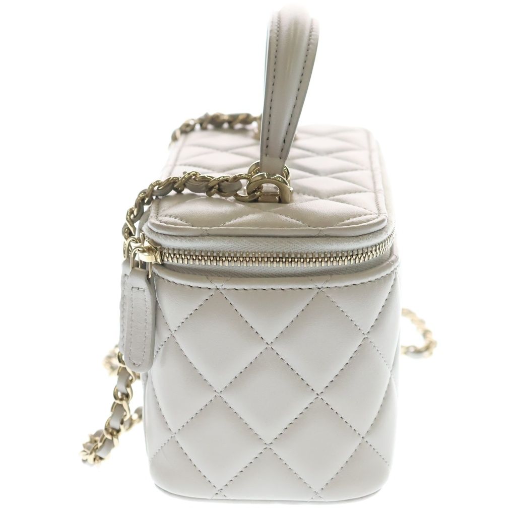 Chanel Quilted Vanity Lambskin Leather Top Handle Chain Shoulder Bag Gold Gray — view 3