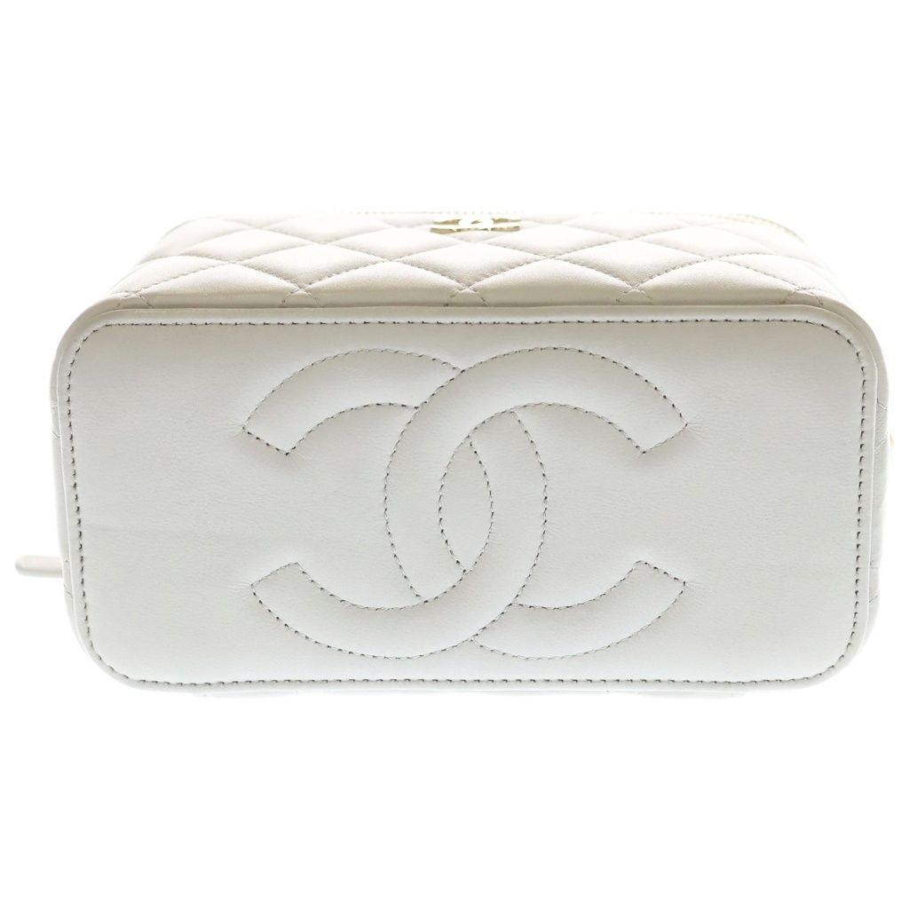 Chanel Quilted Vanity Lambskin Leather Top Handle Chain Shoulder Bag Gold Gray — view 4