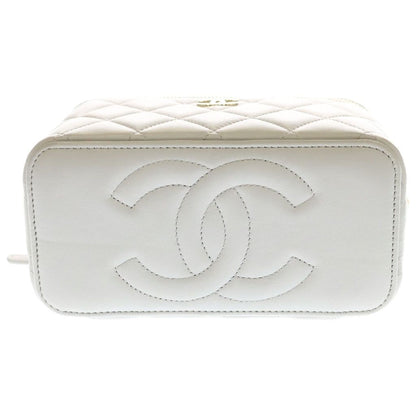 Chanel Quilted Vanity Lambskin Leather Top Handle Chain Shoulder Bag Gold Gray — view 4