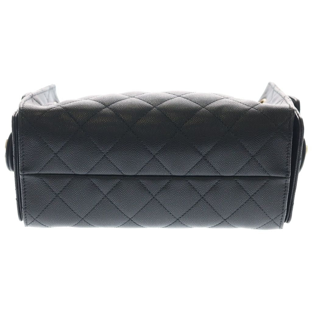 Chanel 25 Mini Caviar Leather Chain Shoulder Bag Gold Black Plate — view 4