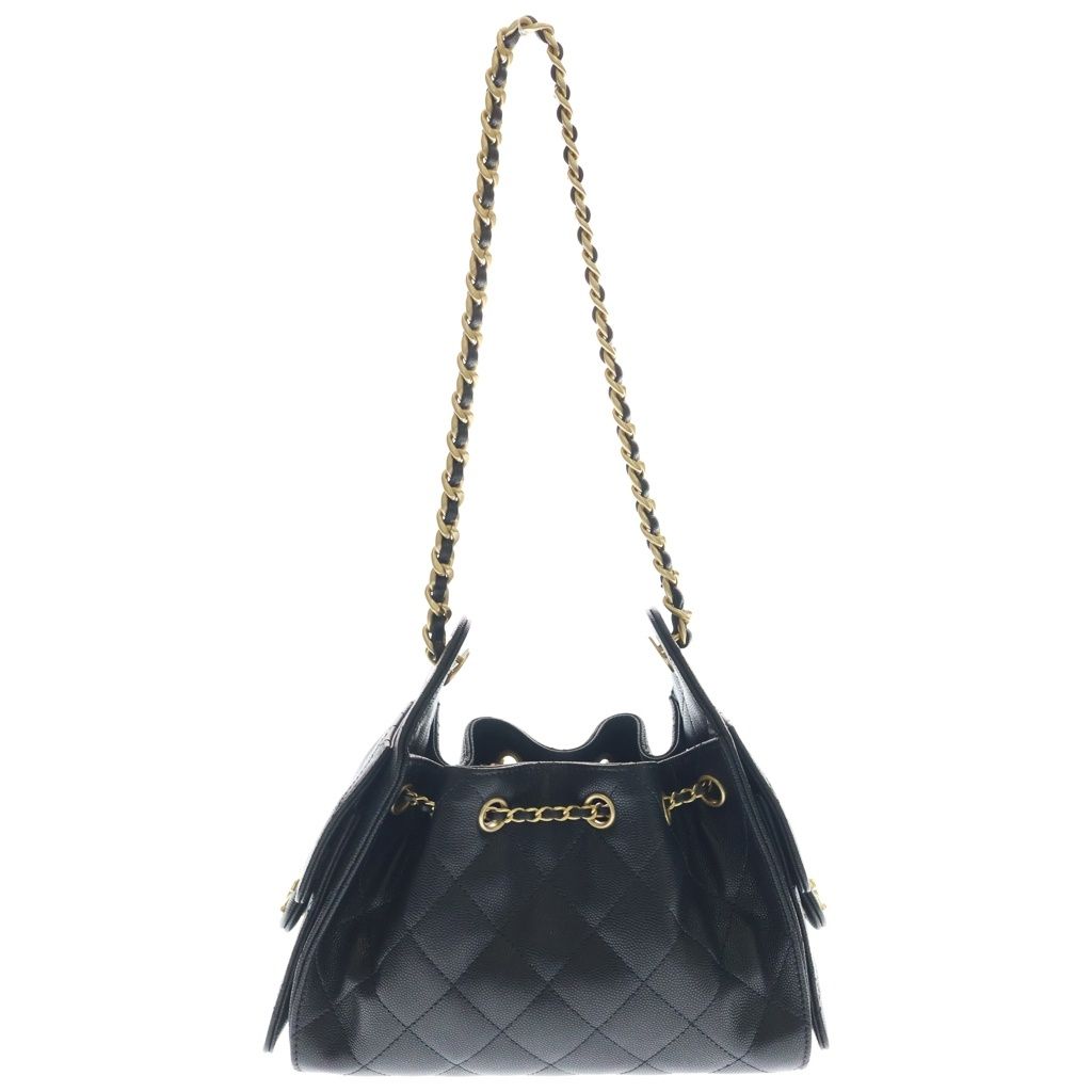 Chanel 25 Mini Caviar Leather Chain Shoulder Bag Gold Black Plate — view 2